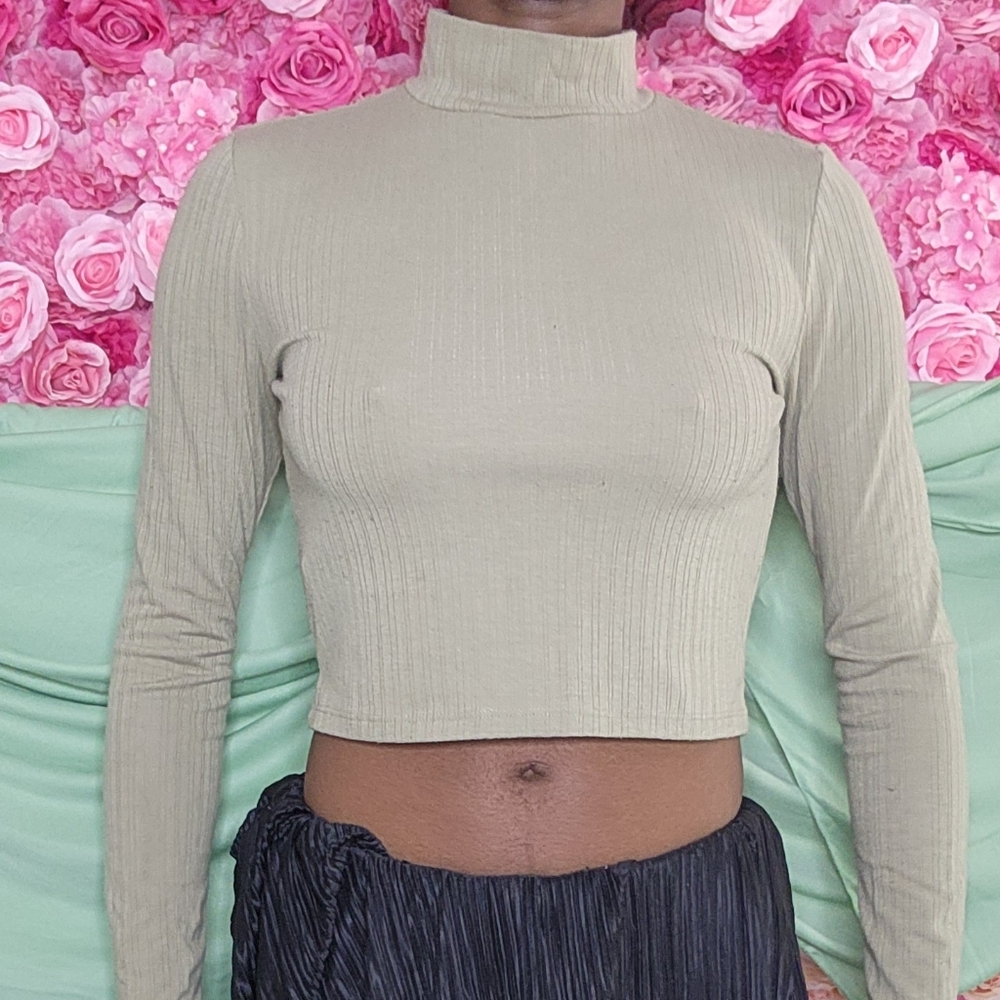 Forever 21 Ribbed Mock Neck Crop Top - Light Beige